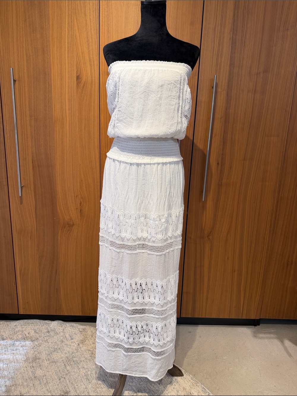 Elan White Strapless Crochet Maxi Dress